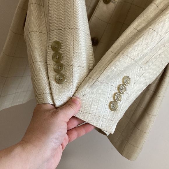 Lauren Ralph Lauren Sport Coat Mens 46R Silk Cream Herringbone Windowpane Blazer - Picture 9 of 16
